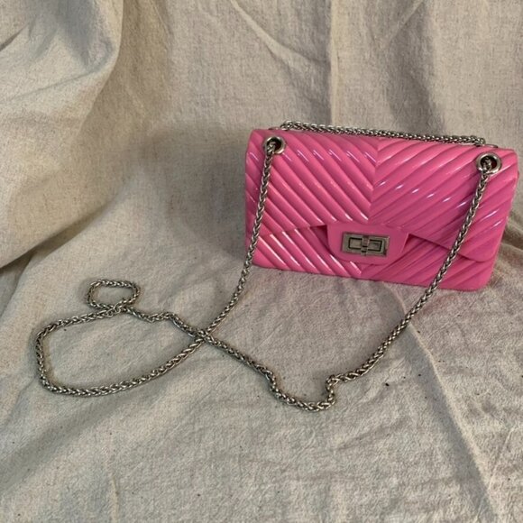 Forever 21 Purse Pink Barbie Core Crossbody Bag Small Mini Plastic with Chain - Picture 1 of 9